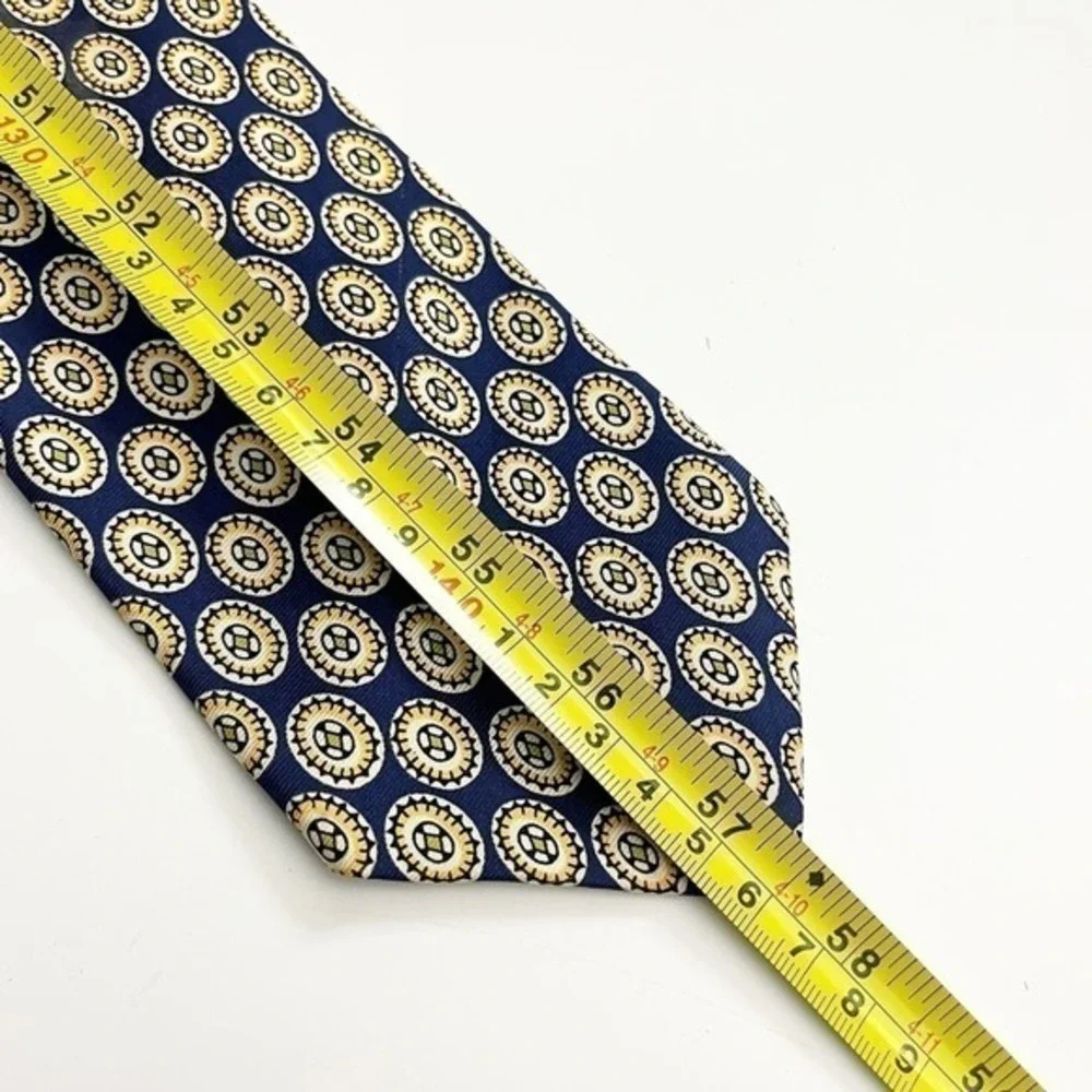 J.CREW Blue Gold Silk‎ Men's Neck Tie Geometric Pattern MADE IN USA